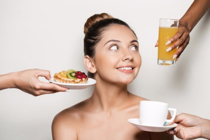 Fruits, vegetables, and water for glowing skin